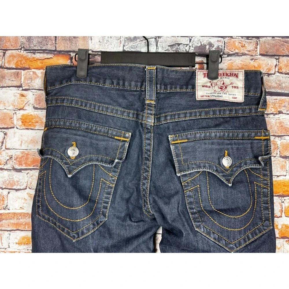 True Religion Straight Flap Red Orange Stitcing Men's Jeans 33